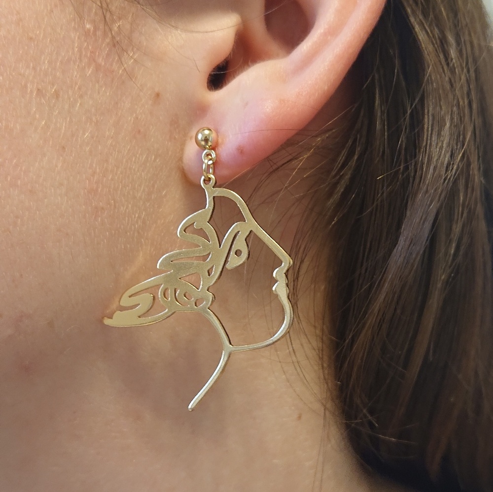 Minimalist Art Artists Portrait Drop Earrings - Picture 2 of 4